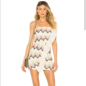 Tularosa Revolve Brynn Dress, Size Medium, Rainbow Zigzag, Mini Strapless Ruffle